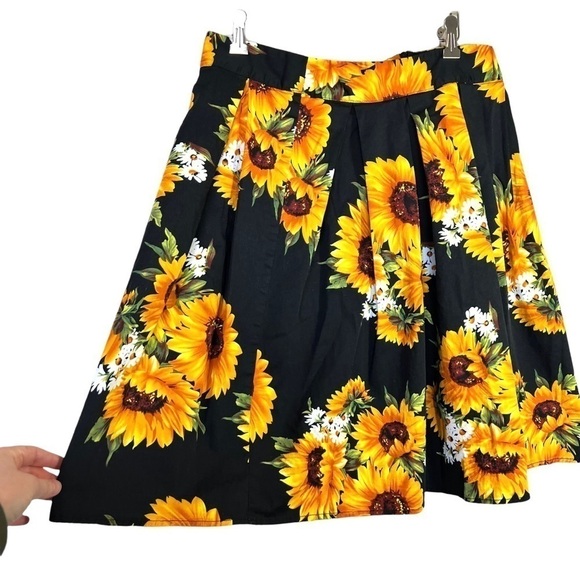Vintage Handmade Artisan Sunflower Floral Knee Length Lightweight Skirt Large - Picture 4 of 15
